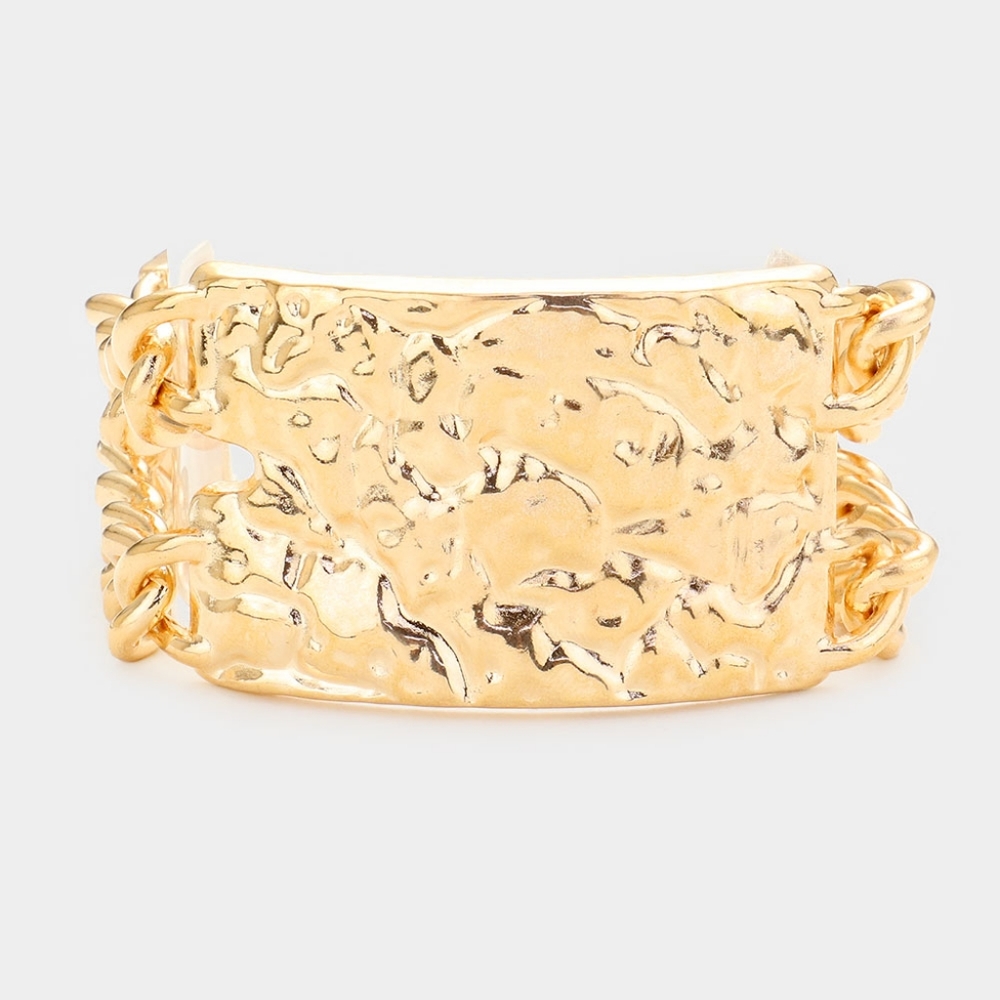 Gold Plate ID Style Rectangle Casual Simple Textured Metal Chain Link Bracelet